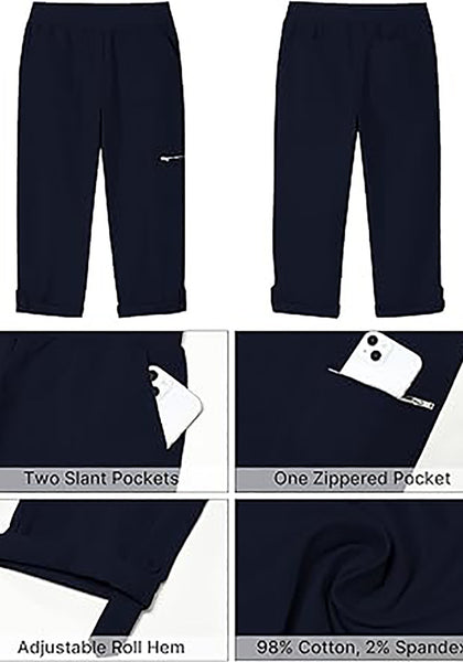 GRAPENT Capri Cargo Pants for Women High Waisted Pull On Elastic Waist Stretch Twill Fold Hem Capris Pants with Pockets