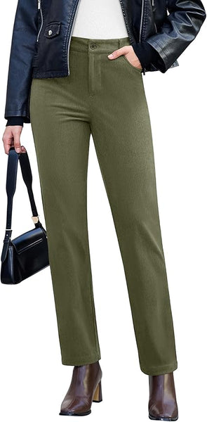 GRAPENT Corduroy Pants for Women High Wasited Straight Leg Elastic Waist Stretchy Casual Work Pants Fall Winter Trousers