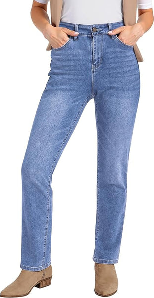 GRAPENT Straight Leg Jeans for Women Trendy High Waisted Classic Stretchy Denim Pants Casual Trouser Jeans with Pockets