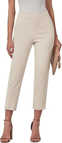GRAPENT Capri Pants for Women High Waisted Pull On Dress Pants Slim Straight Leg Stretchy Waist Capris Trousers Pants