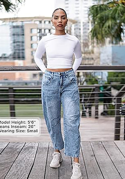 GRAPENT Barrel Jeans for Women Trendy High Waisted Wide Leg Baggy Cropped Relax Fit Stretch Denim Trouser Ankle Pants