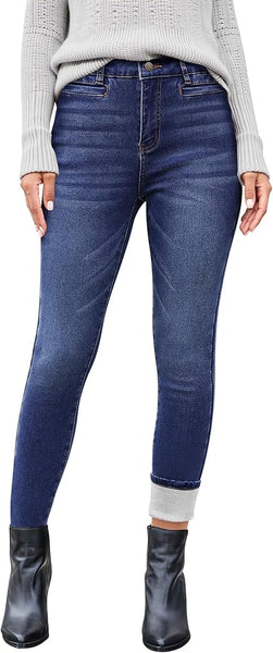 GRAPENT Fleece Lined Jeans for Women High Waisted Skinny Welt Pocket Winter Stretchy Denim Pants Warm Thermal Jeggings