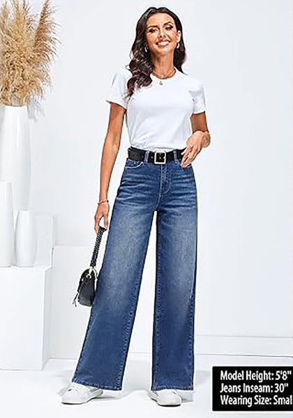 GRAPENT Wide Leg Jeans for Women Trendy High Waisted Stretchy Denim Pants 90s Baggy Jeans Trouser Jeans with Pockets
