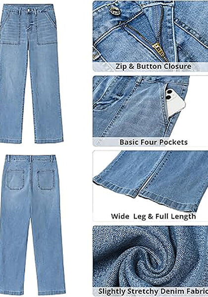 GRAPENT Jeans for Women High Waisted Straight Leg Jeans Stretchy Trendy Wide Leg Denim Pants Jean Trousers Patch Pockets