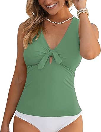 GRAPENT StrapCore Tankini Tops for Women Knotted Keyhole Padded Adjustable Bathing Suit Modest Swimsuit Swimwear Swim Top Only