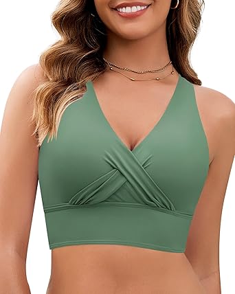 GRAPENT StrapCore Bikini Top for Women Cropped Tankini Tops Beach Vacation Criss Cross Ruched Padded Bathing Suit Swim Top Only