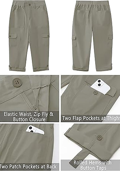 GRAPENT Cargo Capri Pants for Women High Waisted Relaxed Fit Elastic Knit Waist Casual Capris Trousers Cropped Pants