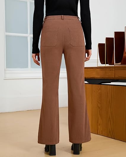 GRAPENT Corduroy Pants for Women Flare High Waisted Fall Winter Elastic Waist Stretchy Work Casual Trendy Wide Leg Pants