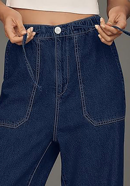GRAPENT Wide Leg Jeans for Women Trendy High Waisted Drawstring Tie Elastic Waist Stretchy Denim Pants Trouser Jeans