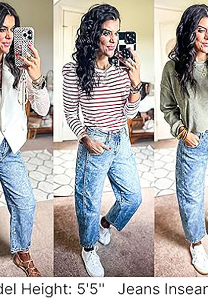 GRAPENT Barrel Jeans for Women Trendy High Waisted Wide Leg Baggy Cropped Relax Fit Stretch Denim Trouser Ankle Pants