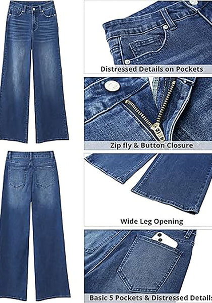 GRAPENT Wide Leg Jeans for Women Trendy High Waisted Stretchy Denim Pants 90s Baggy Jeans Trouser Jeans with Pockets
