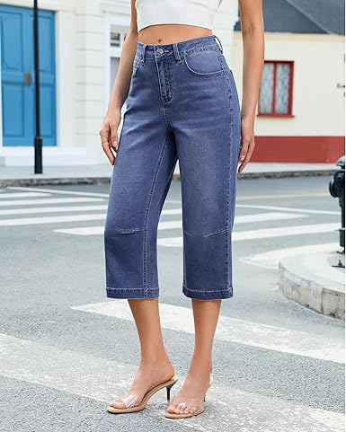 GRAPENT Capri Jeans for Women Mid Rise Straight Leg Casual Relaxed Fit Summer Cropped Stretchy Denim Capris Pants