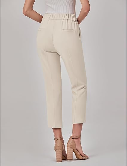 GRAPENT Capri Pants for Women High Waisted Pull On Dress Pants Slim Straight Leg Stretchy Waist Capris Trousers Pants