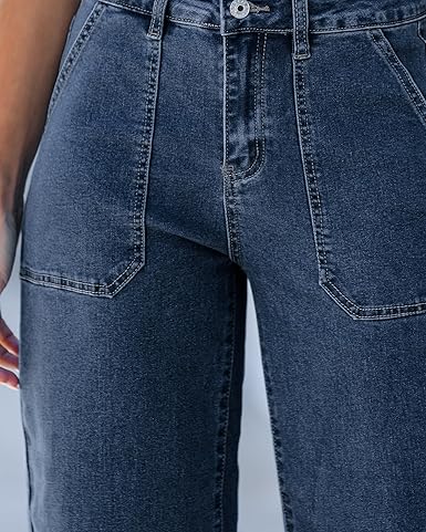 GRAPENT Capri Jeans for Women High Waisted Wide Leg Trendy Strechy Loose Straight Cropped Denim Jeans Pants with Pockets