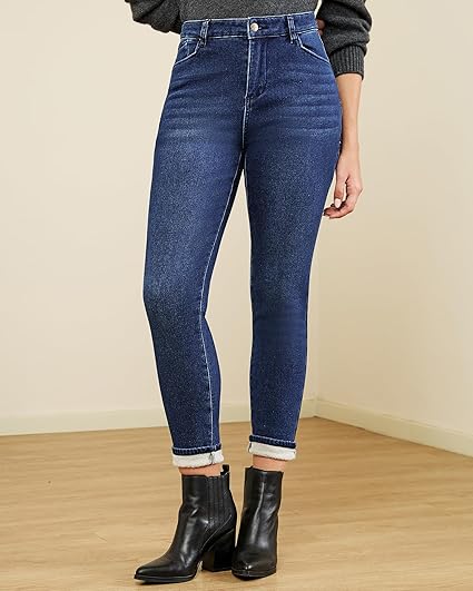 GRAPENT Fleece Lined Jeans for Women Trendy High Waisted Skinny Winter Stretchy Denim Pants Ankle Warm Thermal Jeggings