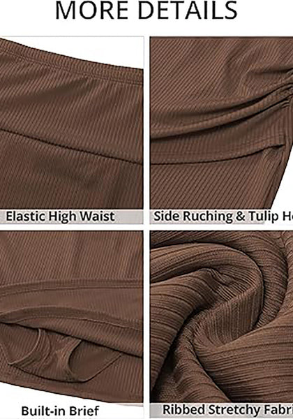 GRAPENT Women's High Waisted Bikini Swim Skirt Bottoms Ruched Ribbed Bathing Suit Skirts Tulip Tankini Swimsuit Bottom