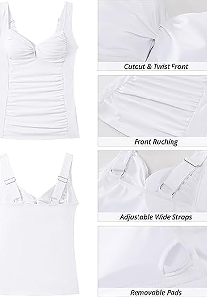GRAPENT Tankini Tops for Women Twist Front Keyhole Bathing Suits Swim Tankini Swimsuits Padded Ruched Swimwear Top Only