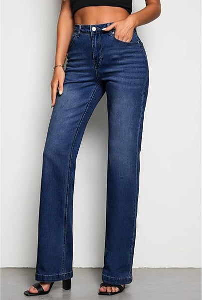 GRAPENT Womens Flare Jeans High Waisted Wide Leg Baggy Jean for Women Stretch Denim Pants