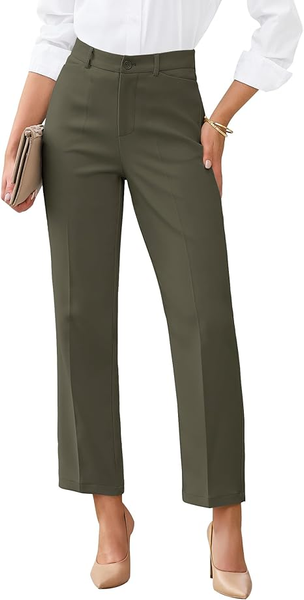 GRAPENT Womens Dress Pants Business Casual Ankle Straight Leg Trousers Elastic Waist Office Work Pants with Pockets