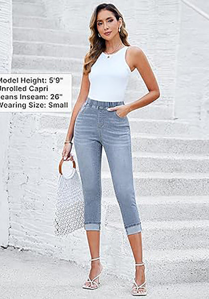 GRAPENT Pull On Jeans for Women High Waisted Skinny Capri Pants Trendy Stretch Denim Cropped Jeans Crop Jeggings Capris