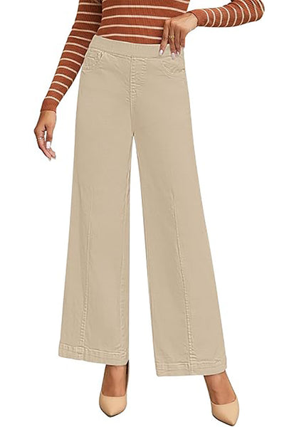 GRAPENT Pull On Womens Jeans Baggy Stretchy High Waisted Denim Wide Leg Trouser Pants Trendy Front Seam 90s Loose Jean