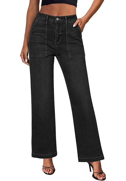 GRAPENT Jeans for Women High Waisted Straight Leg Jeans Stretchy Trendy Wide Leg Denim Pants Jean Trousers Patch Pockets