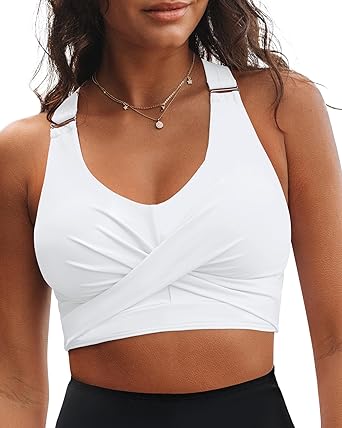 GRAPENT Bikini Tops for Women Twist Front Ruched Bathing Suit Adjustable Crisscross Back Cropped Tankini Swim Top Only