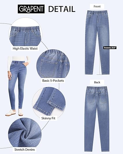 GRAPENT Skinny Jeans for Women High Waisted Trendy Pull On Elastic Waist Slim Jeggings Stretch Denim Pants Trouser Jeans