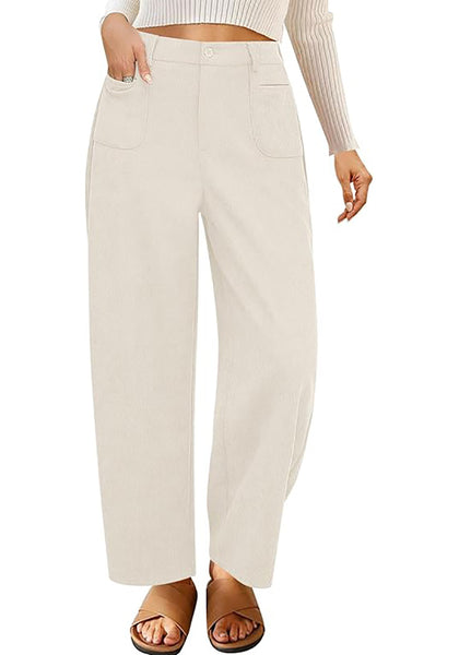 GRAPENT Barrel Pants for Women High Waisted Corduroy Elastic Waist Trendy Loose Casual Fall Trousers Pants with Pockets