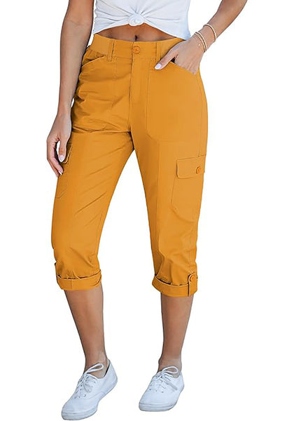 GRAPENT Cargo Capri Pants for Women High Waisted Relaxed Fit Elastic Knit Waist Casual Capris Trousers Cropped Pants