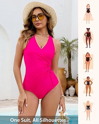 GRAPENT StrapCore One Piece Swimsuit Women V Neck Side Ruched Padded Cute Modest Bathing Suits Swimsuits Beach Vacation Swimwear