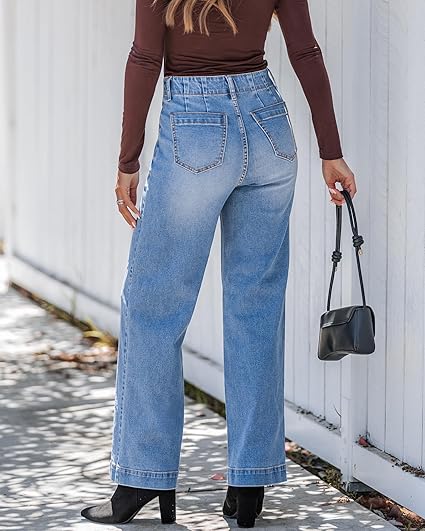 GRAPENT Wide Leg Jeans Woman High Waisted Trendy Stretchy Denim Pants Classic Trouser Jeans with Slash Pockets