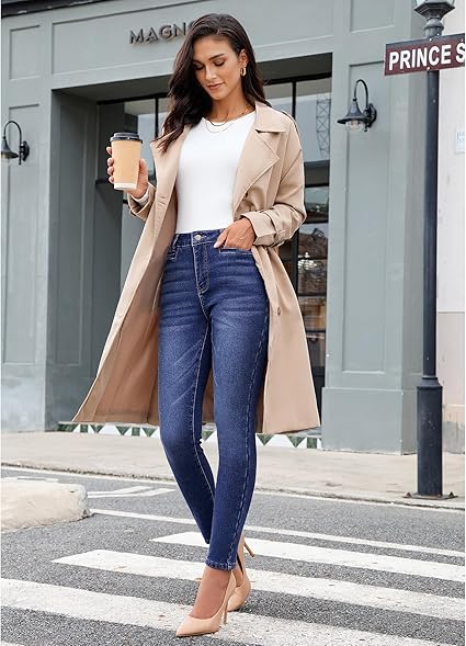 GRAPENT Fleece Lined Jeans for Women High Waisted Skinny Welt Pocket Winter Stretchy Denim Pants Warm Thermal Jeggings