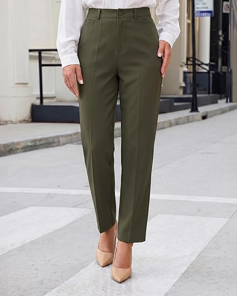 GRAPENT Womens Dress Pants Business Casual Ankle Straight Leg Trousers Elastic Waist Office Work Pants with Pockets