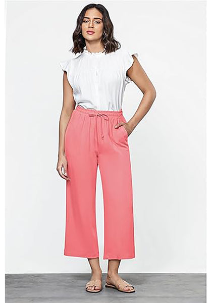 GRAPENT Linen Pants for Women High Waisted Wide Leg Capri Elastic Waist Casual Beach Flowy Cropped Summer Capris Pants