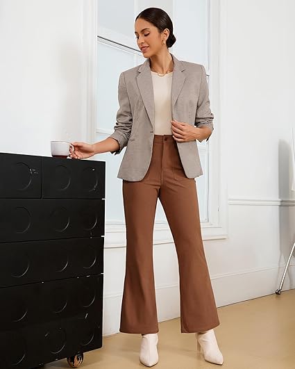 GRAPENT Corduroy Pants for Women Flare High Waisted Fall Winter Elastic Waist Stretchy Work Casual Trendy Wide Leg Pants