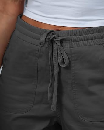 GRAPENT Capri Pants for Women Cargo Elastic Waist Pull On Drawstring Summer Casual Capris Cotton Chino Cropped Pants