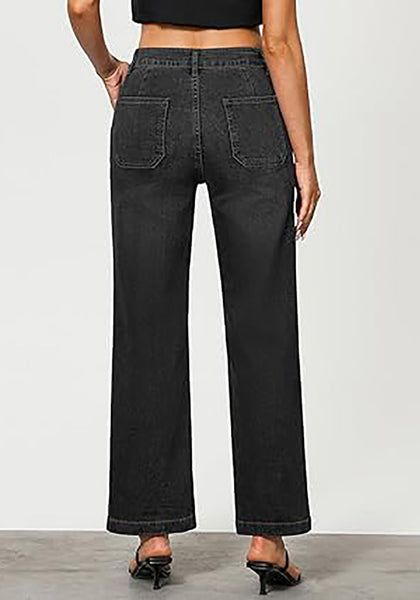 GRAPENT Jeans for Women High Waisted Straight Leg Jeans Stretchy Trendy Wide Leg Denim Pants Jean Trousers Patch Pockets