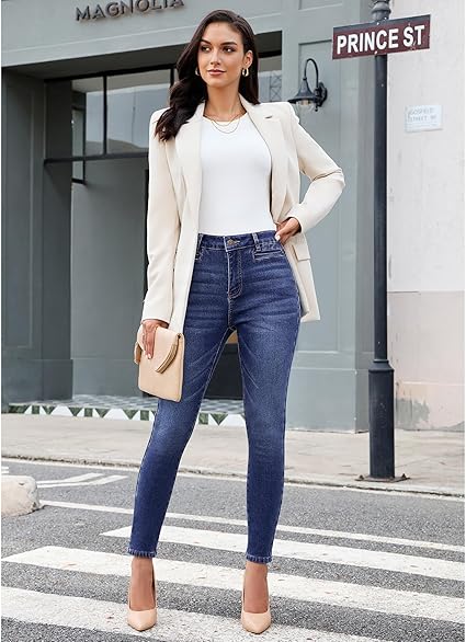 GRAPENT Fleece Lined Jeans for Women High Waisted Skinny Welt Pocket Winter Stretchy Denim Pants Warm Thermal Jeggings