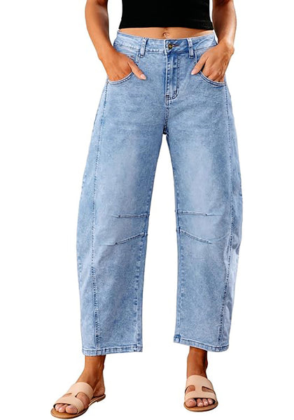 GRAPENT Barrel Jeans for Women Trendy High Waisted Wide Leg Baggy Cropped Relax Fit Stretch Denim Trouser Ankle Pants