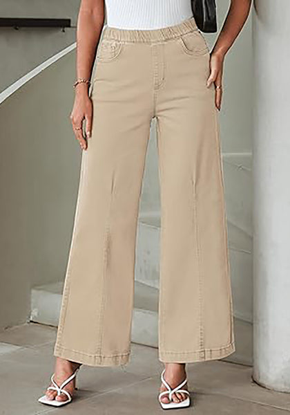 GRAPENT Pull On Womens Jeans Baggy Stretchy High Waisted Denim Wide Leg Trouser Pants Trendy Front Seam 90s Loose Jean