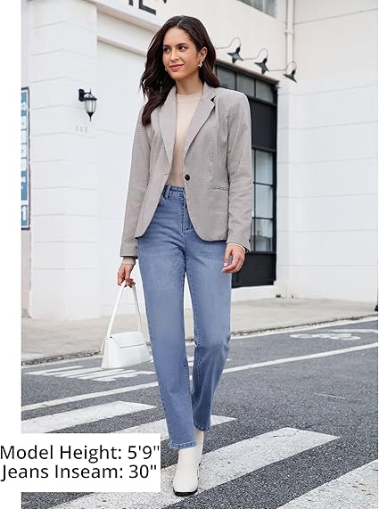 GRAPENT Straight Leg Jeans for Women Trendy High Waisted Classic Stretchy Denim Pants Casual Trouser Jeans with Pockets