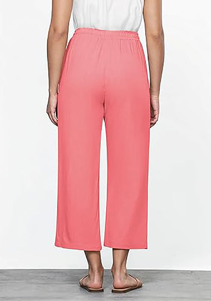 GRAPENT Linen Pants for Women High Waisted Wide Leg Capri Elastic Waist Casual Beach Flowy Cropped Summer Capris Pants