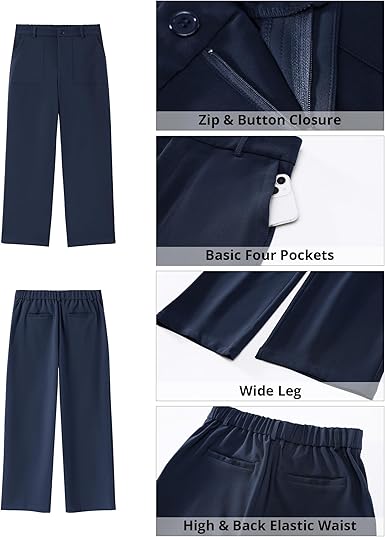 GRAPENT Wide Leg Dress Pants Women Business Casual High Waisted Elastic Waist Stretchy Work Trousers Pants with Pockets