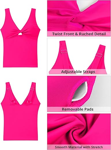 GRAPENT StrapCore Tankini Tops for Women Swimwear Twisted Keyhole Padded Bathing Suit Beach Vacation Modest Swimsuit Swim Top Only