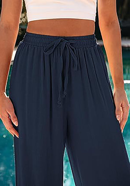 GRAPENT Wide Leg Pants Woman Linen High Waisted Pull On Flowy Casual Baggy Drawstring Palazzo Trousers Pants Resort Wear