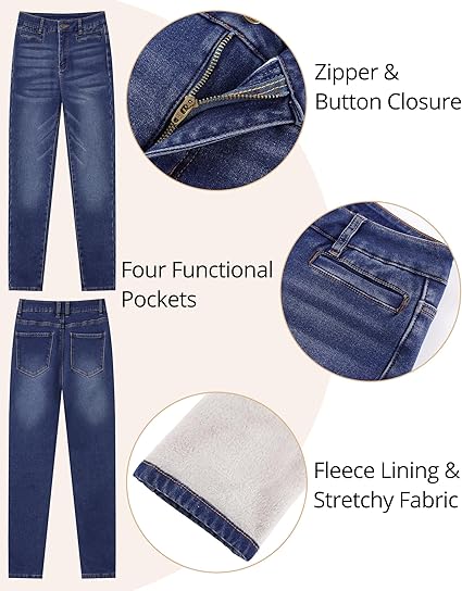 GRAPENT Fleece Lined Jeans for Women High Waisted Skinny Welt Pocket Winter Stretchy Denim Pants Warm Thermal Jeggings