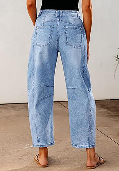 GRAPENT Barrel Jeans for Women Trendy High Waisted Wide Leg Baggy Cropped Relax Fit Stretch Denim Trouser Ankle Pants