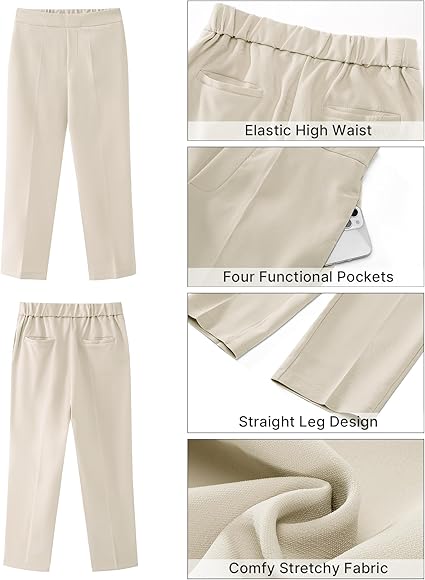 GRAPENT Capri Pants for Women High Waisted Pull On Dress Pants Slim Straight Leg Stretchy Waist Capris Trousers Pants