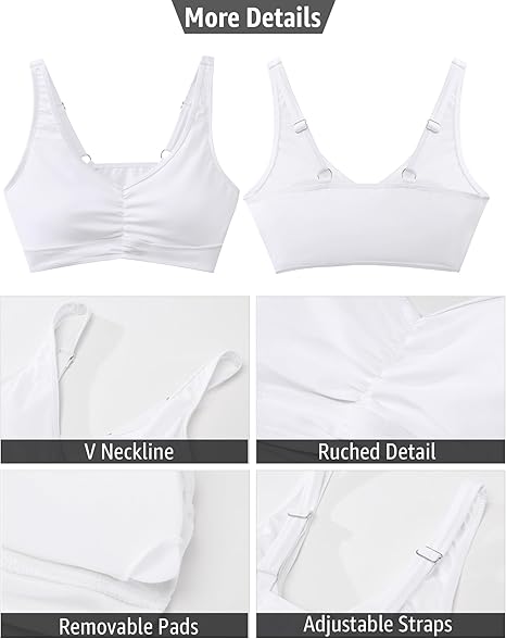 GRAPENT Bikini Tops for Women Ruched Cropped Tankini Tops Beach Adjustable Straps Bathing Suit Padded Swimwear Top Only